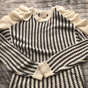 Moon River Cold Shoulder Ruffle Sweater